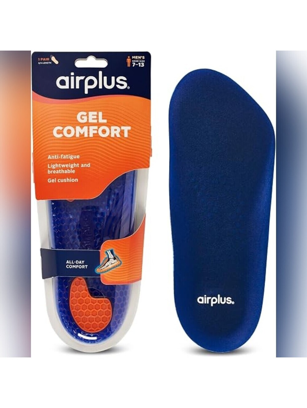 NWT Airplus Men's Gel Orthotics 3/4 Length Designed to Fit in Any Shoe, 2 Pair